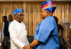 Moment former President Obasanjo paid surprise visit to Adeleke, dance with Gov